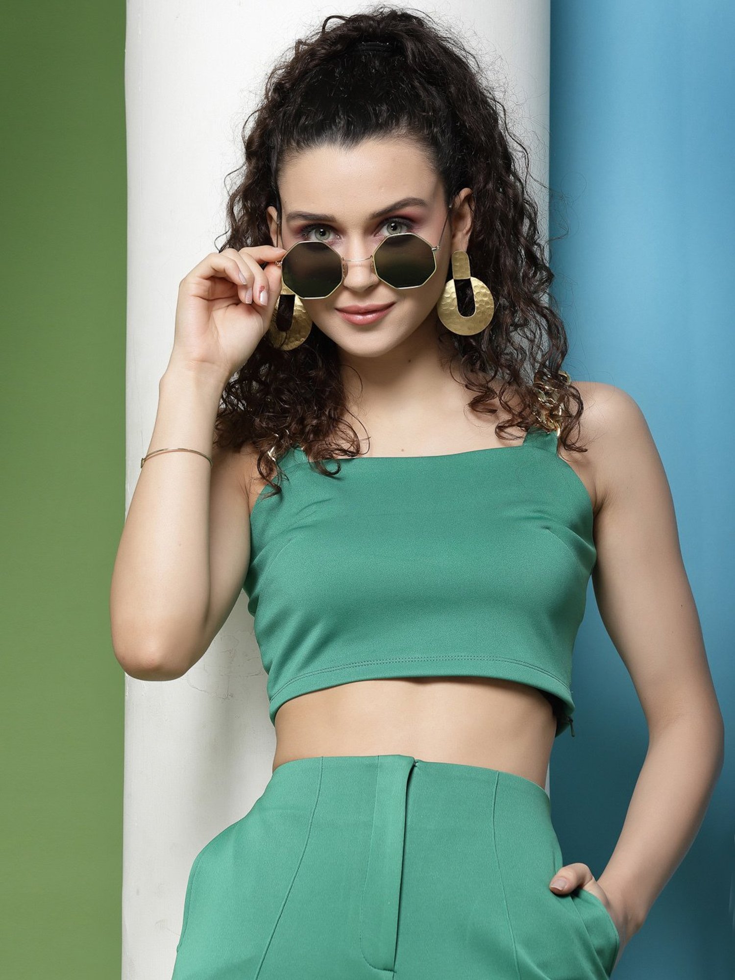 KASSUALLY Green Relaxed Fit Crop Top