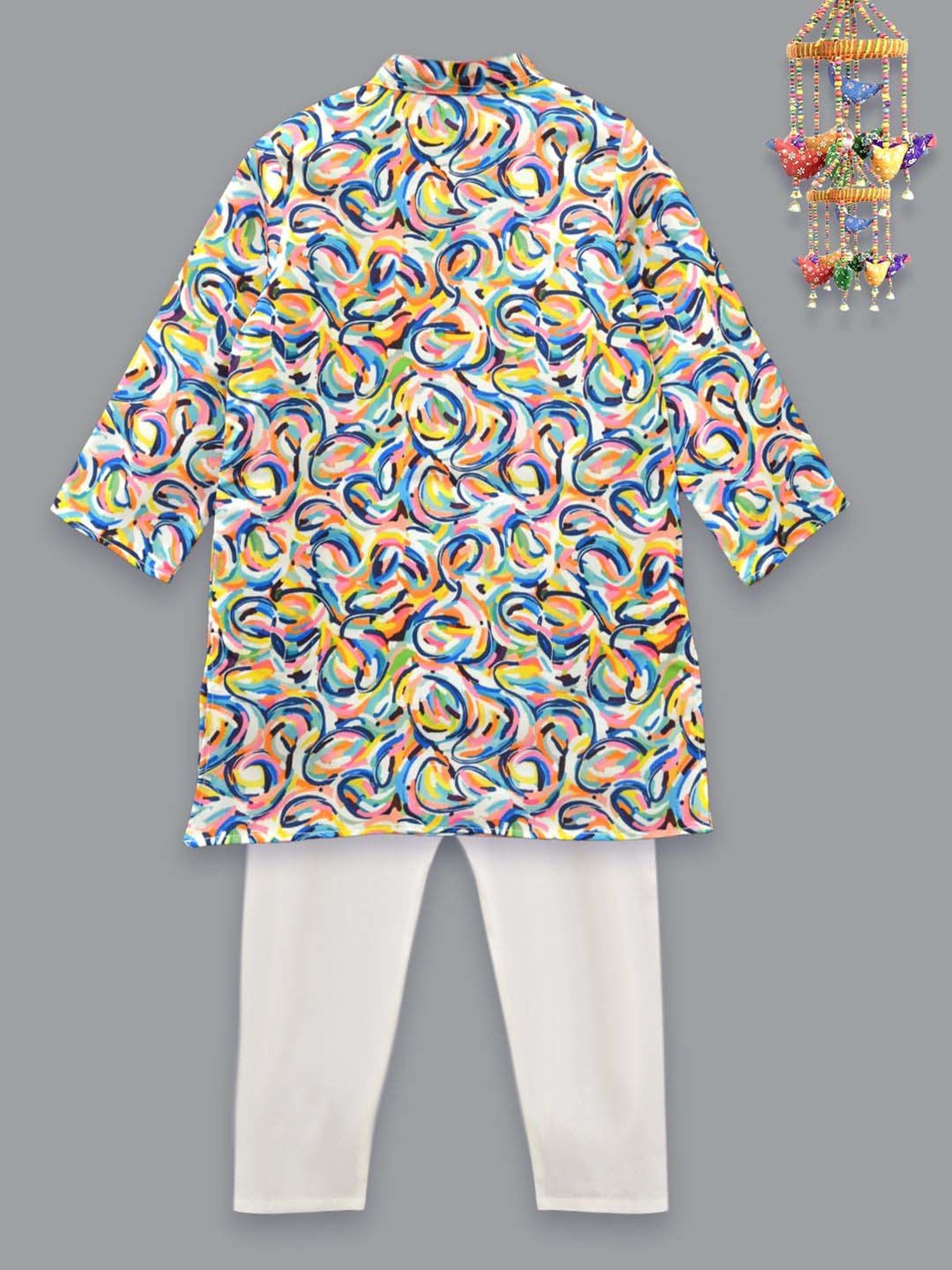 A.T.U.N. Boys Multicolor Printed Full Sleeves Kurta Set
