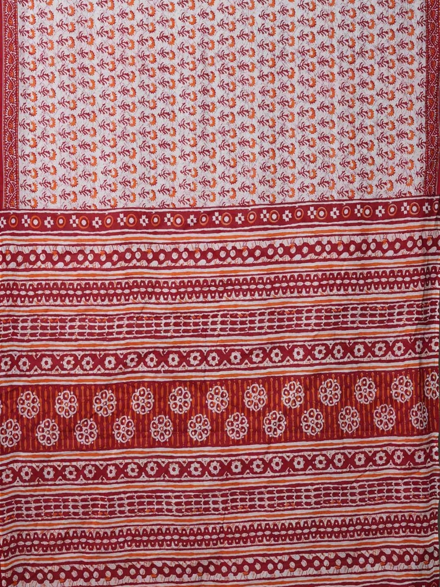 Unnati Silks White Cotton Printed Saree With Unstitched Blouse