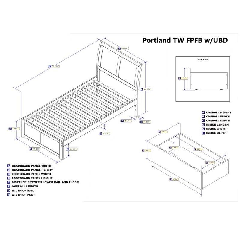 Portland Twin Flat Panel Foot Board w/ 2 Urban Bed Drawers Antique Walnut - Atlantic Furniture