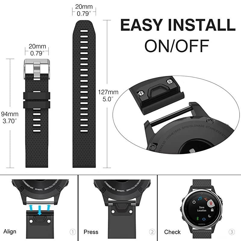 Band for Garmin Fenix 5S Fenix 6S Soft Silicone Replacement Watch Band Strap for Garmin Fenix 5SFenix 5S PlusFenix 6SFenix 6S Pro Smart Watch Fit 531 inches846 inches