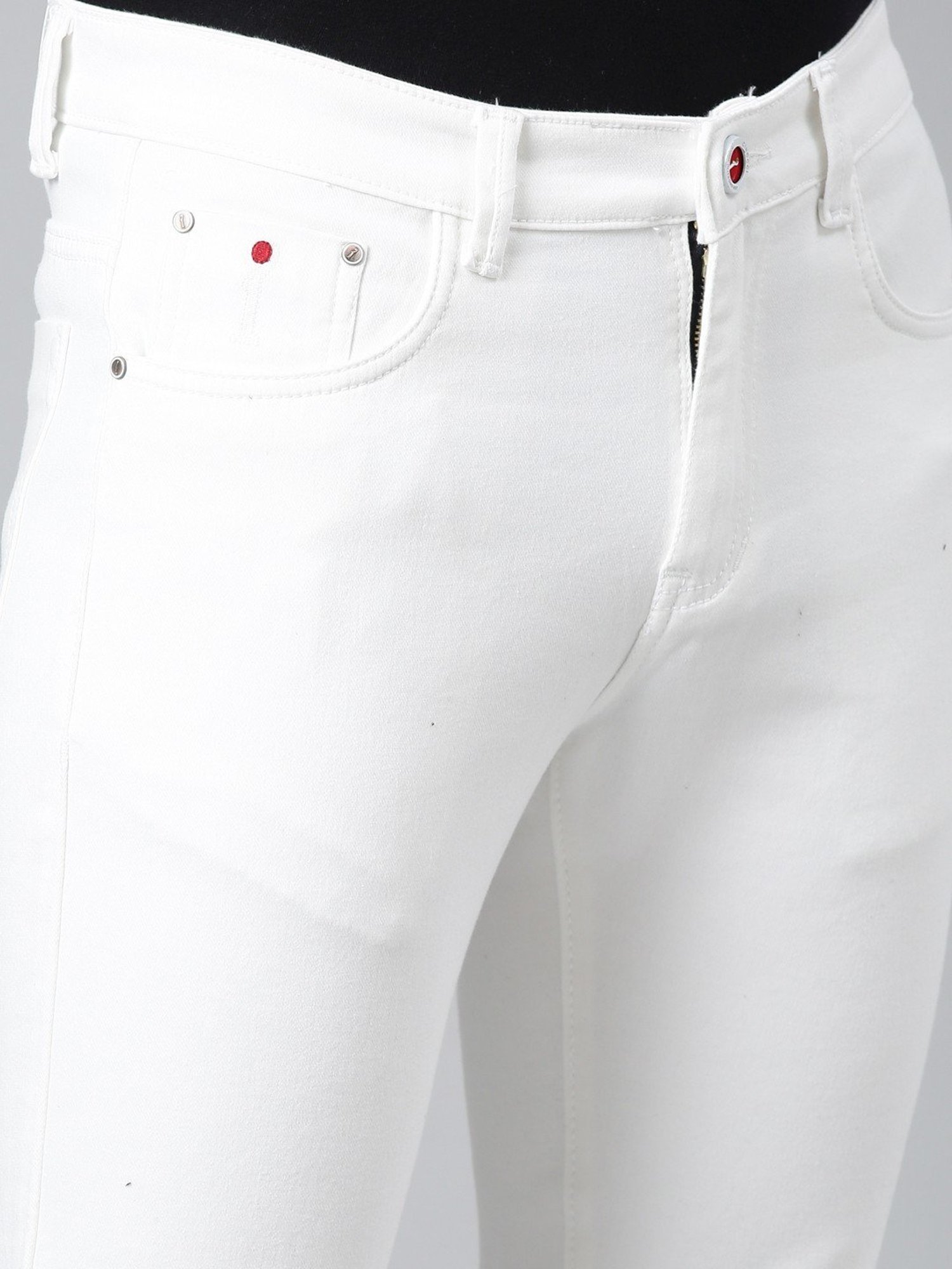 CINOCCI White Cotton Slim Fit Jeans