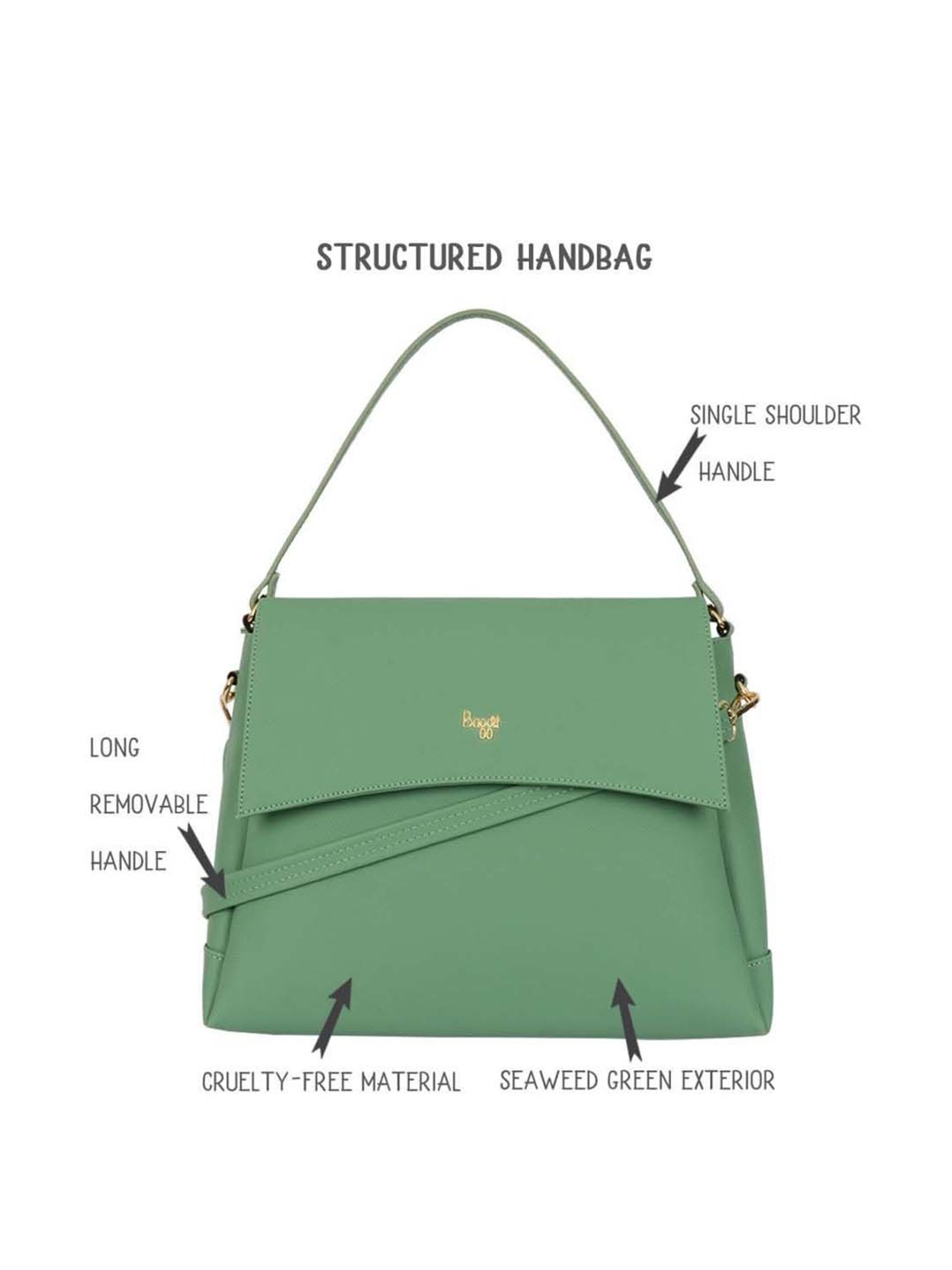 Baggit Green Solid Medium Satchel Handbag
