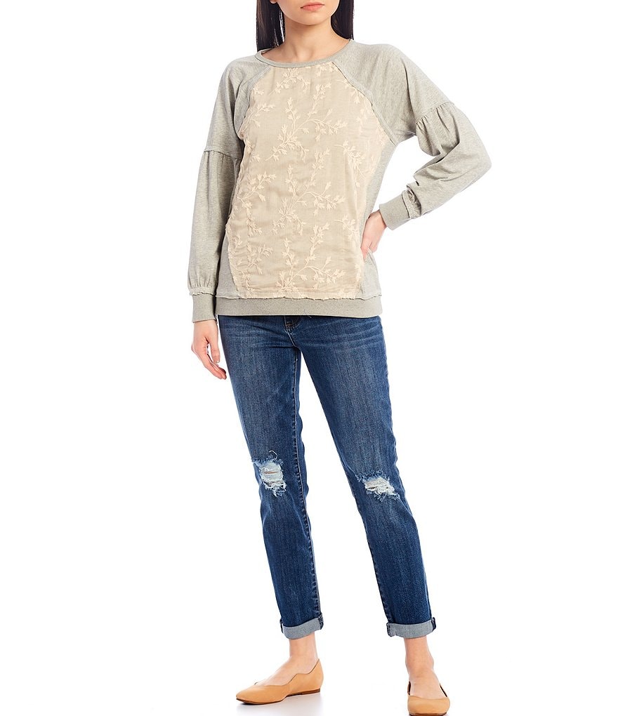 KUT from the Kloth Catherine High Rise Roll-Up Cuff Destruction Detail Boyfriend Jeans