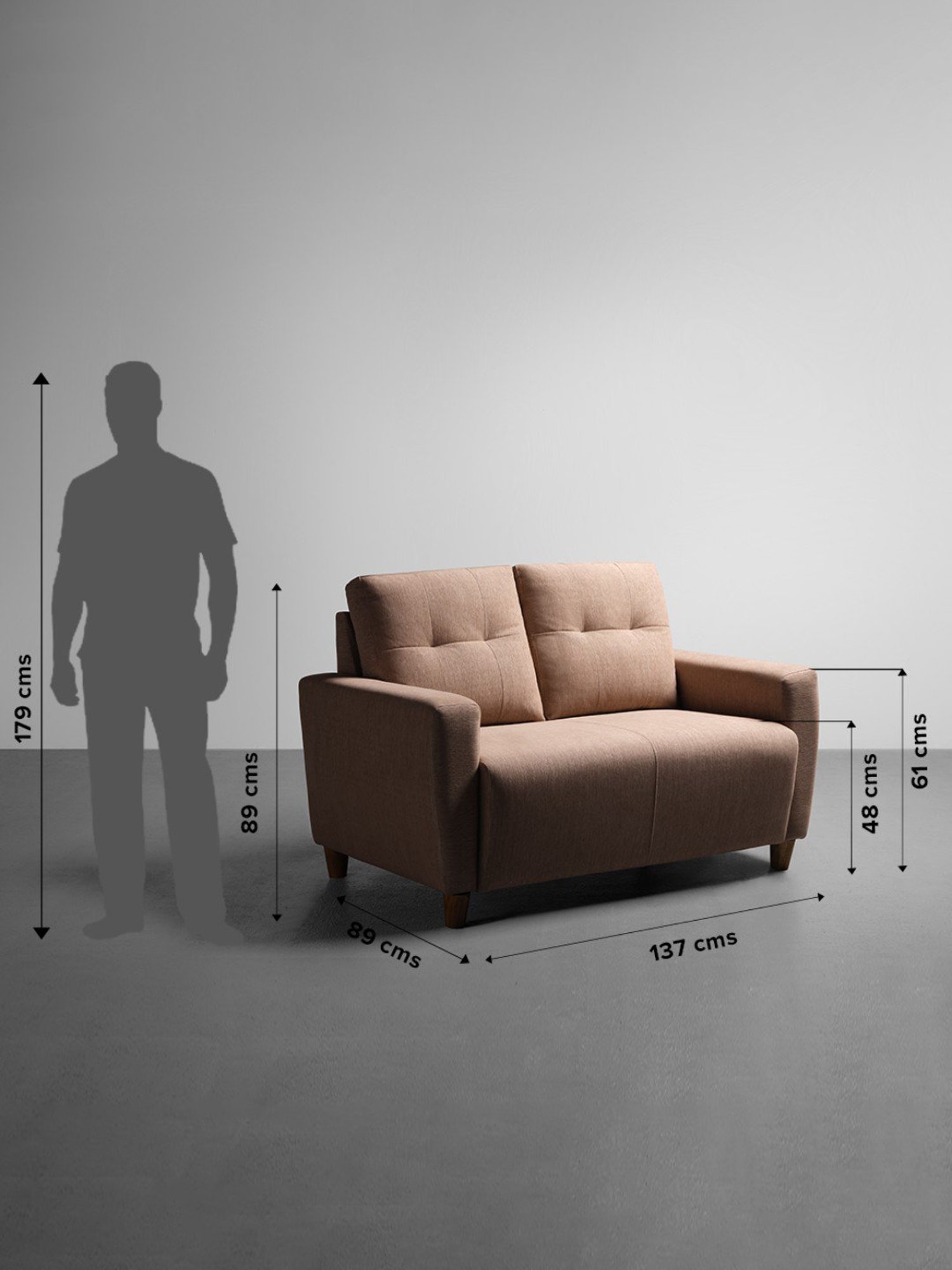 Sleepyhead Yolo Coco Brown Fabric 2 Seater Sofa