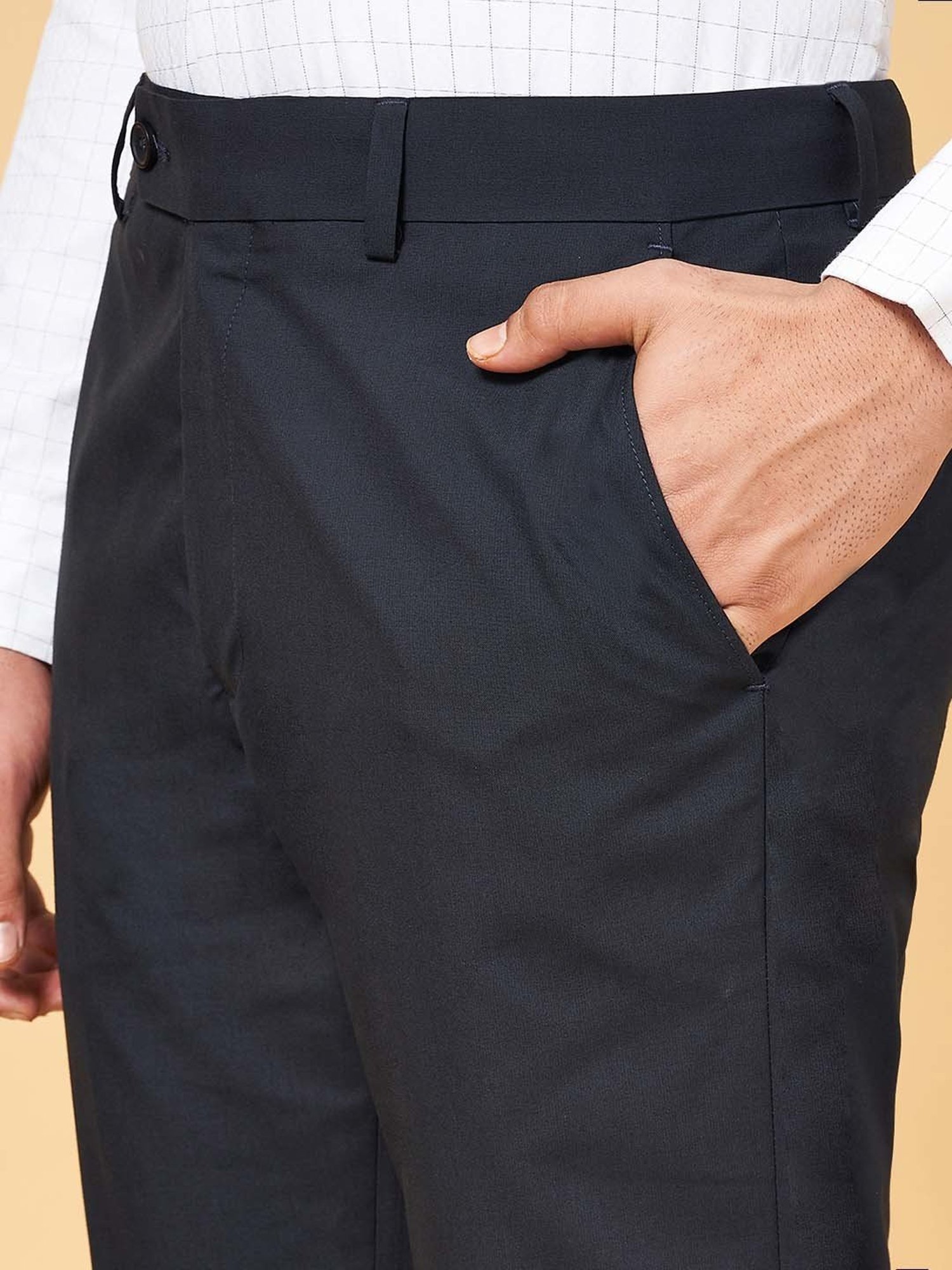 Peregrine by Pantaloons Navy Slim Fit Flat Front Trousers