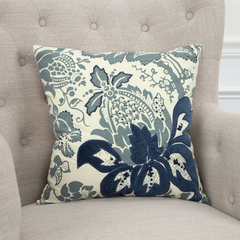 18"x18" Poly Filled Floral Square Throw Pillow Blue - Rizzy Home