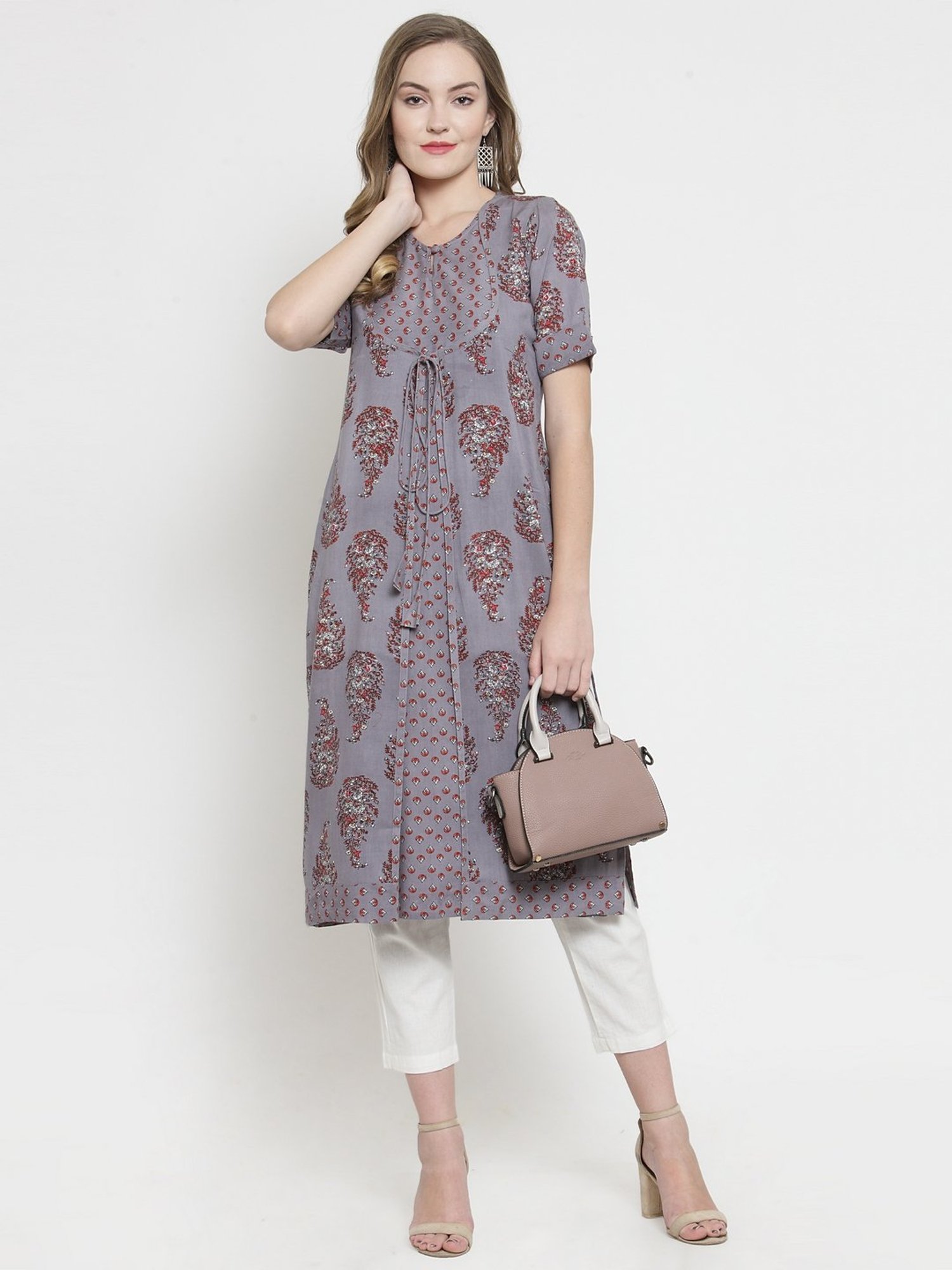 Indibelle Grey Printed Straight Kurta