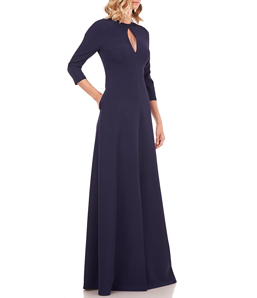 Kay Unger Hannah Keyhole Detail 3/4 Sleeve A-Line Gown