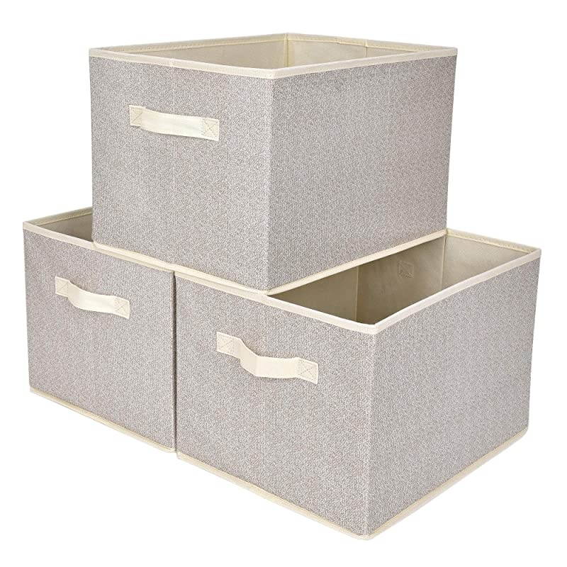 Storage Bin for Shelves, Fabric Closet Organizer Shelf Cube Box with Handle Home Office Storage Baskets, Beige, Extra Large, 3-Pack
