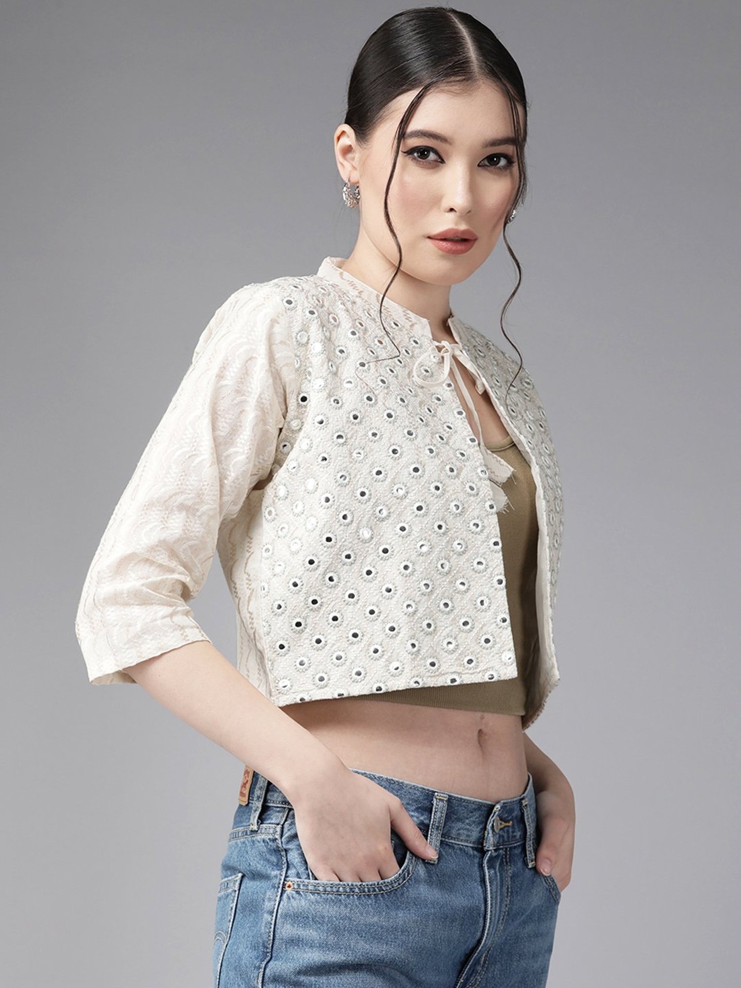 Mafadeny Black Striped Shrug