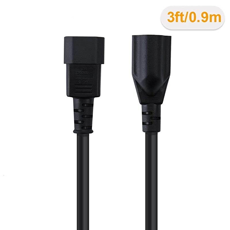 2Pack 3 Feet 18AWG Standard Computer Power Adapter Cord NEMA 515R to IEC320 C14 09M Black