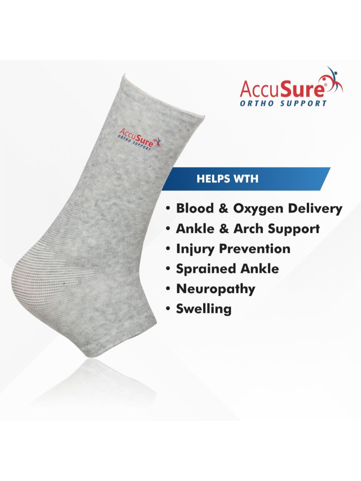 AccuSure Bamboo Yarn 4 Way Stretchable Bi-Layered Construction Ankle Support (Pair - M)