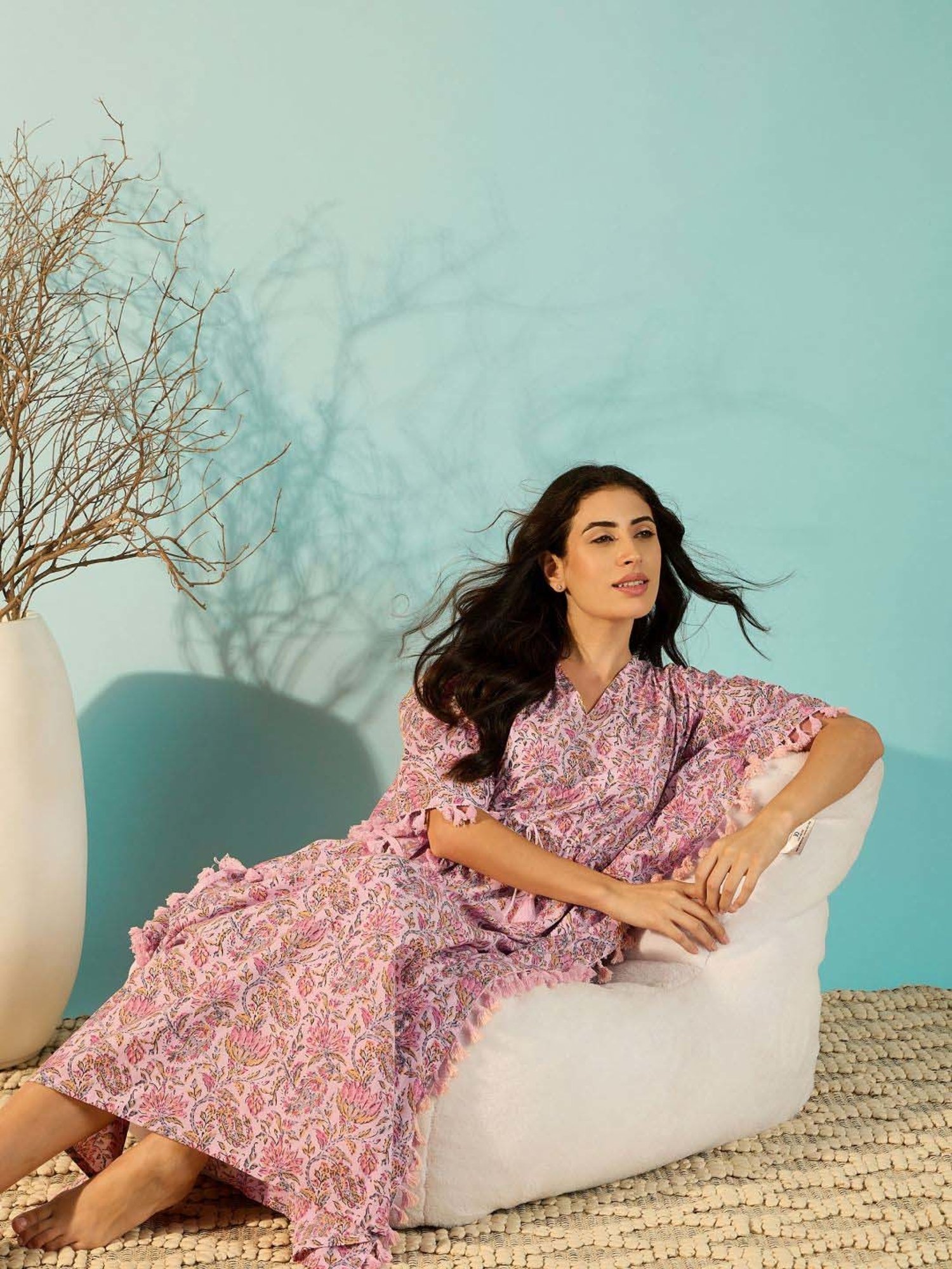 The Kaftan Company Pink Cotton Printed Kaftan