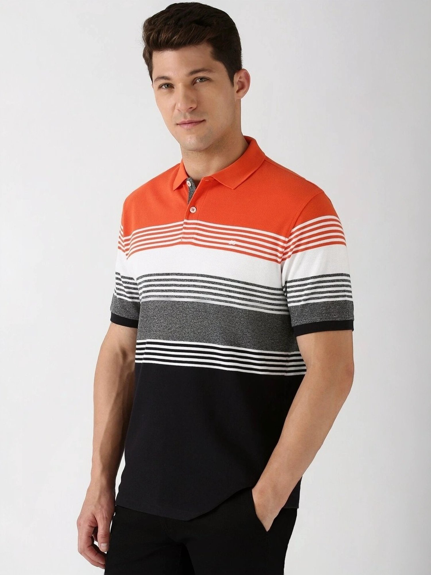 Peter England Black Regular Fit Printed Polo T-Shirt