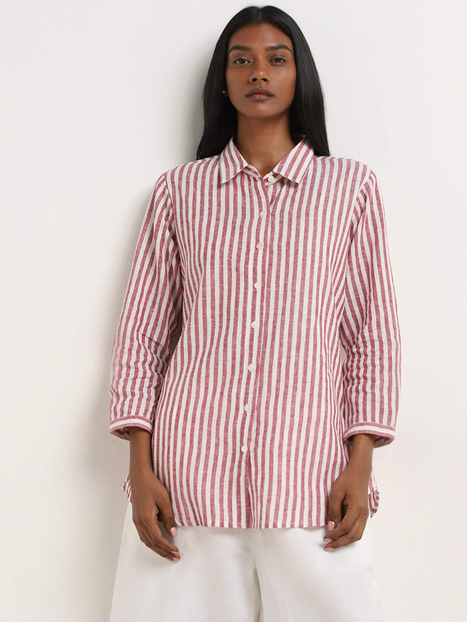 Zuba by Westside Red Striped Straight Cotton Tunic