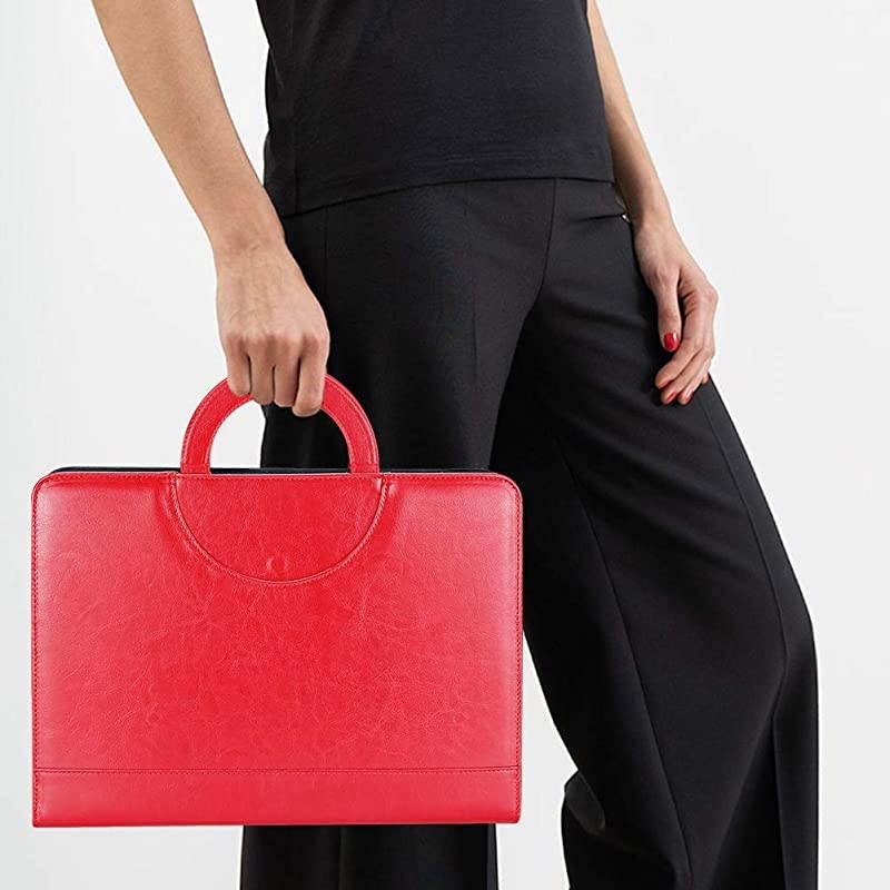 Zippered Leather Padfolio Portfolio with [Hidden Handle] and [Clipboard], Business Conference Portfolio Organizer Notepad Folder, Portfolio Bag, Portfolio Padfolio for Women/Men (Black)