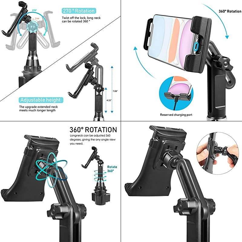 Car Holder Phone Tablet Mount Upgrated Adjustable Automobile Universal Cup Phone Holder Smart Cell Phone Cradle Car Cup Mount for iPhone 11 SE X XR 8 7 S10 Smartphone Under 12.9&rdquo;Tablet