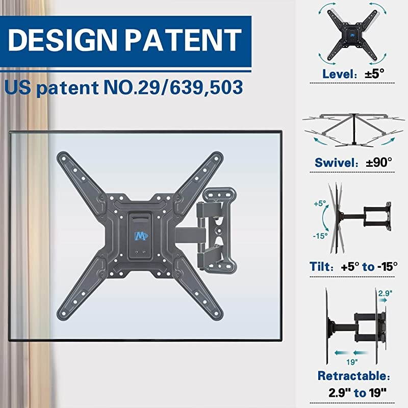 Full Motion TV Wall Mounts TV Bracket for Most, LED,LCD,OLED Flat Screen TV, TV Mount with Perfect Center Design, Full Motion TV Mount with Swivel Articulating Arm (TV Mount with Shelf)