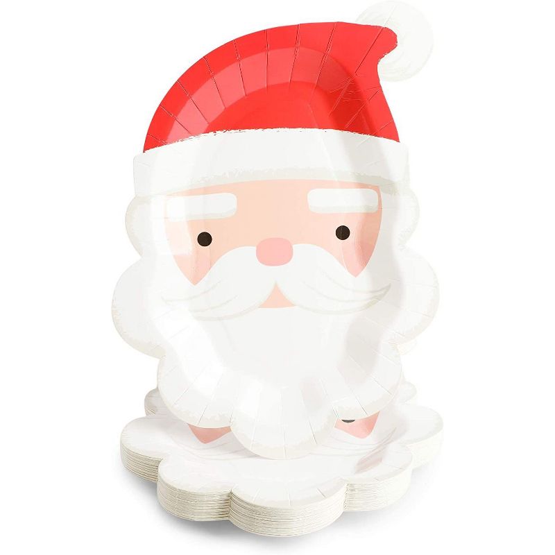 Blue Panda 24 Pack Santa Claus Paper Plates for Christmas Party Supplies (7.5 x 10 In)