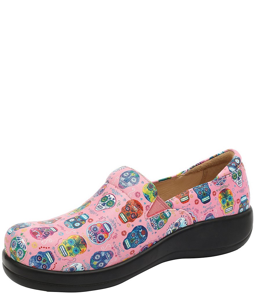 Alegria Keli Sugar Skulls Print Leather Clogs