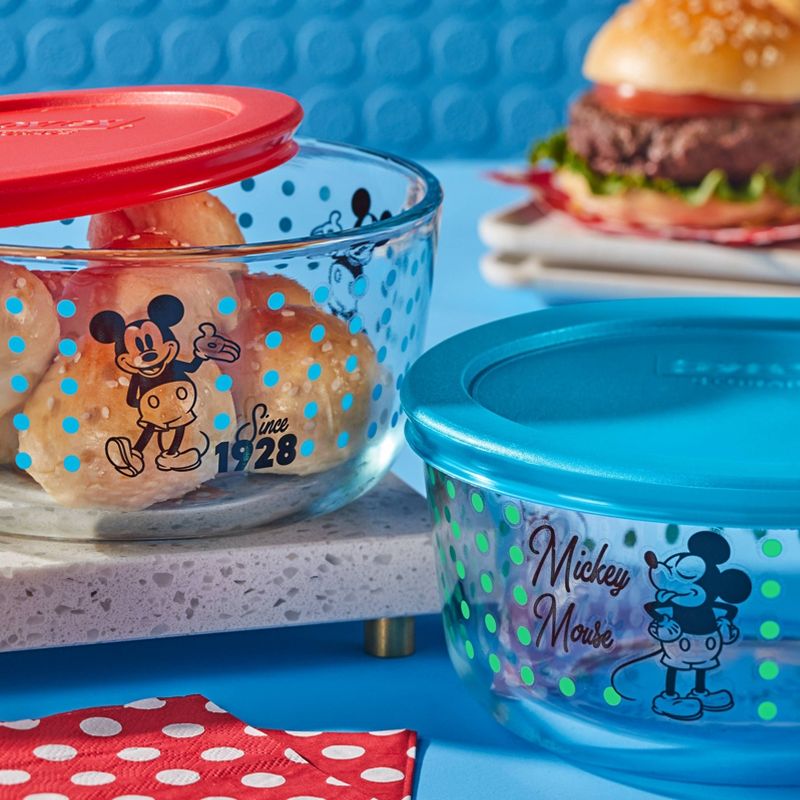 Pyrex 4pc 4 Cup Round Decorated Glass Food Storage Set - Mickey Mouse Since 1928