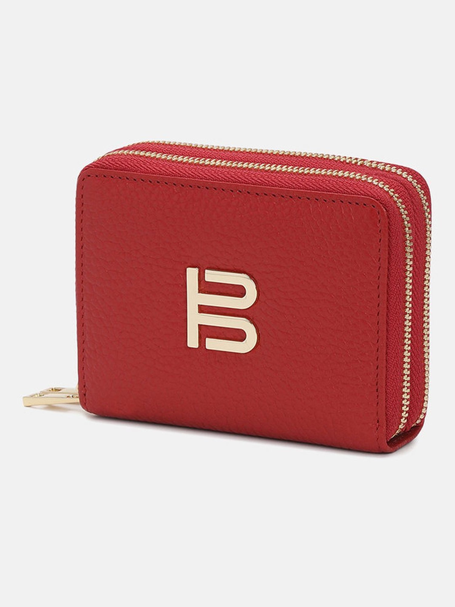 BAGATT Light Red Leather Solid Zip Around Wallet