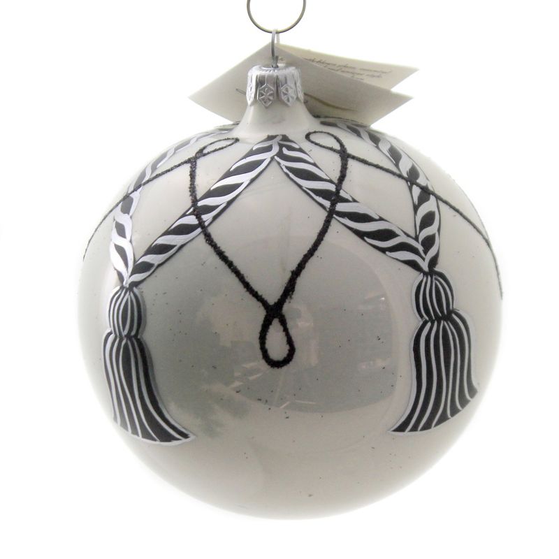 Laved Italian Ornaments White Ball Black Silver Tassels Christmas  -  Tree Ornaments