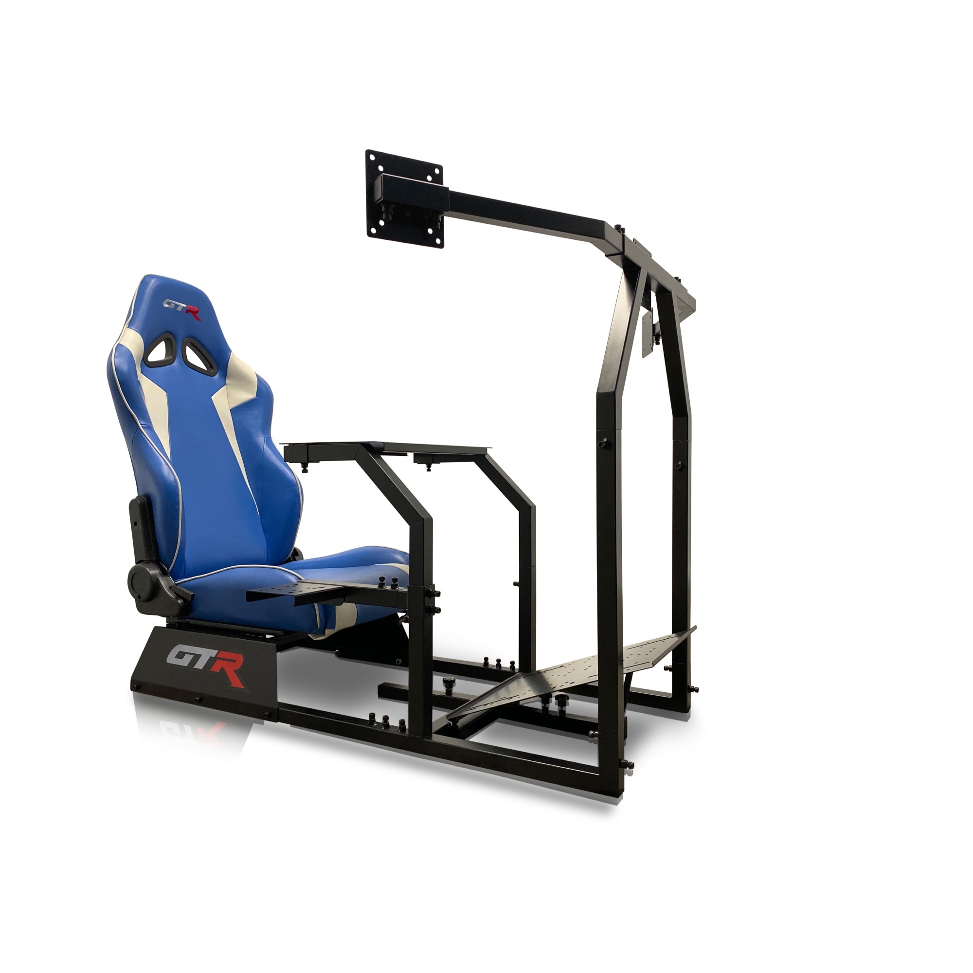 GTR Racing Simulator GTAF-BLK-S105LWHTRD - GTA-F Model (Black) Triple or Single Monitor Stand with White/Red Adjustable Leatherette Seat, Racing Simulator Cockpit gaming chair Single Monitor Stand