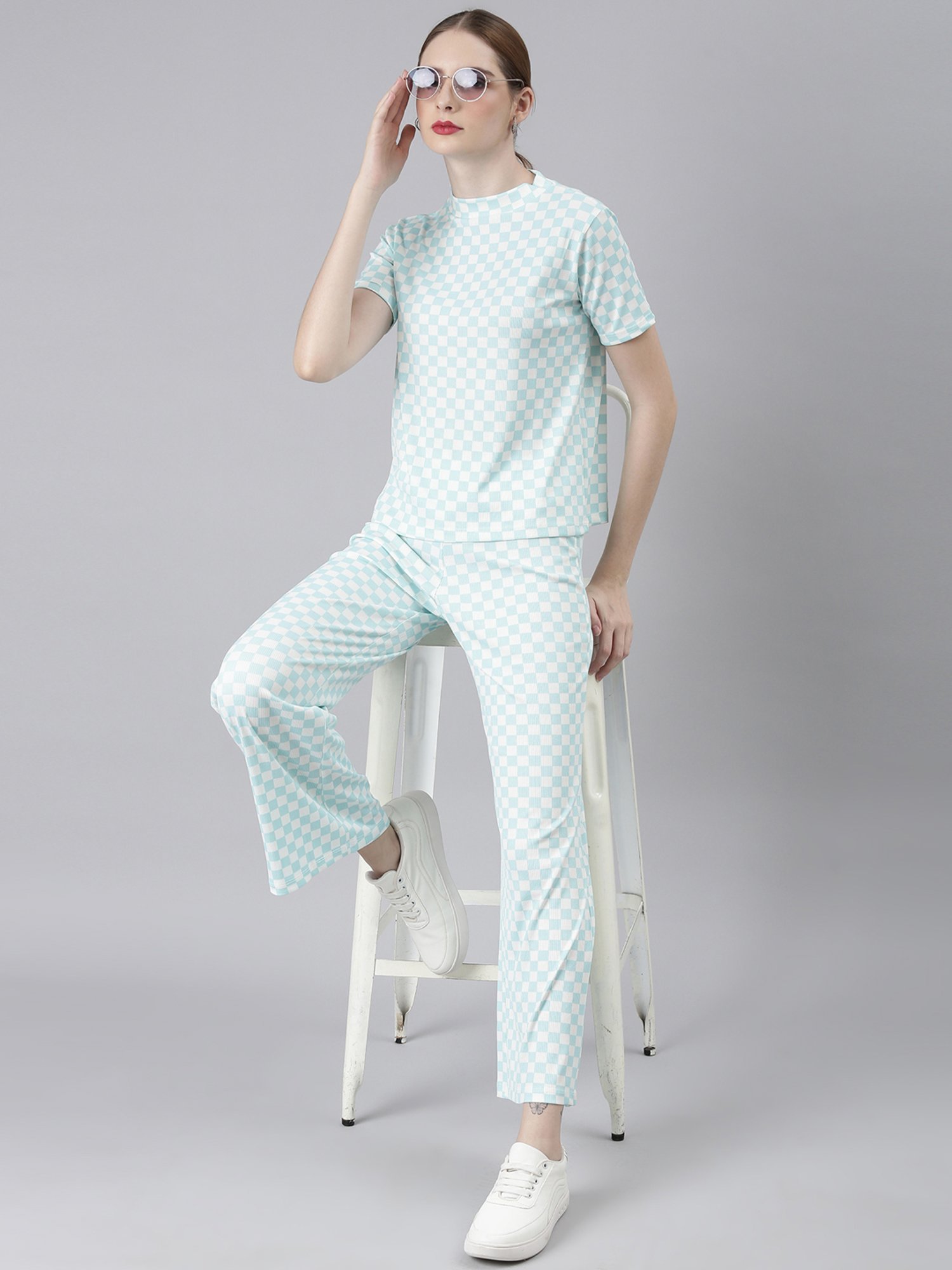 SHOWOFF Blue & White Checks Co-Ord Set