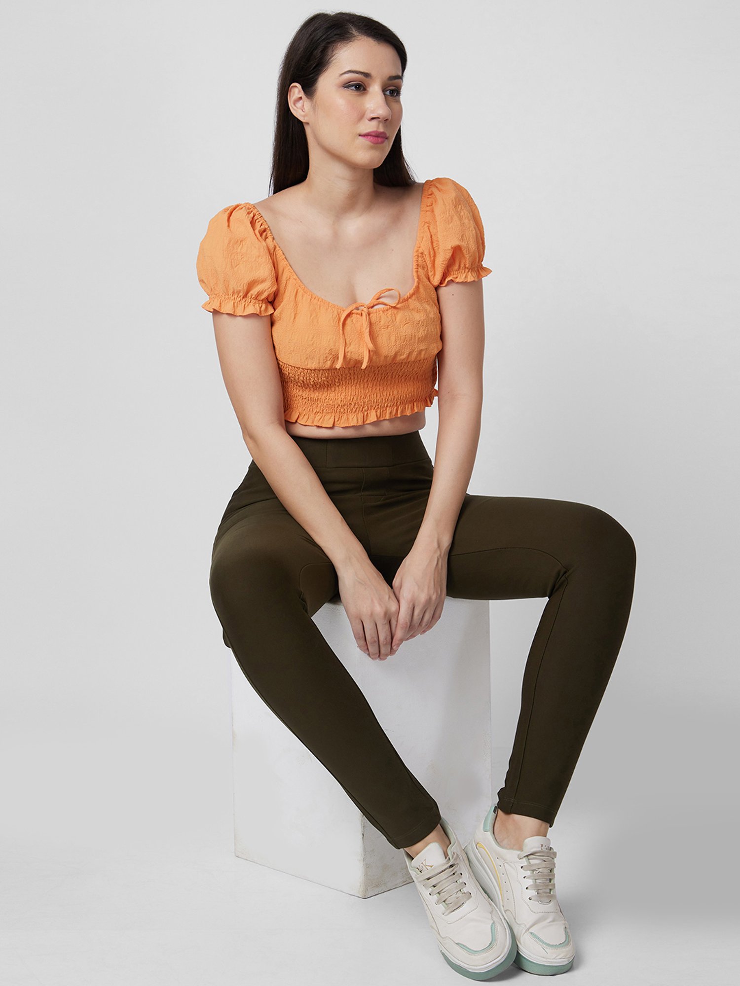 Spykar Olive Blended Slim Fit Jeggings