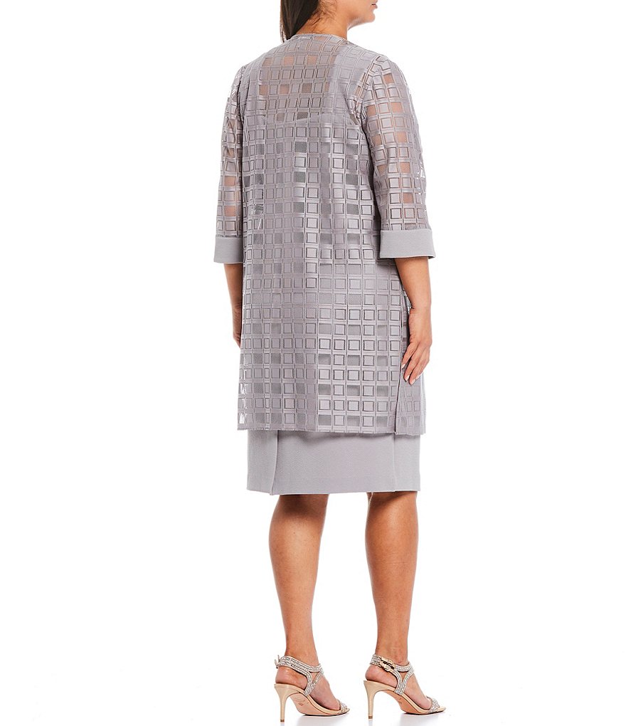 Le Bos Plus Size Square Neck 3/4 Sleeve Duster 2-Piece Jacket Dress