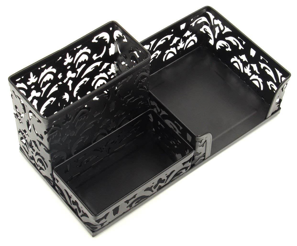 EasyPAGMetal 3 Compartment Desk Organizer with Hollow Flower Pattern Design,Black
