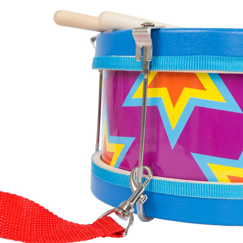Double-sided Toy Marching Drum with Adjustable Strap and Two Wooden Drum Sticks by Hey! Play!