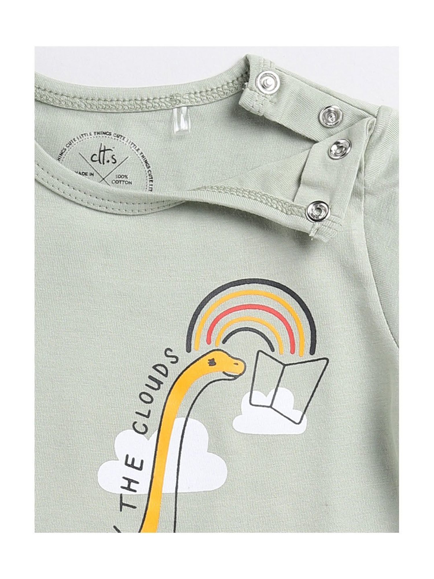 Clt.s Boys Sage Green Printed T-Shirt with Shorts