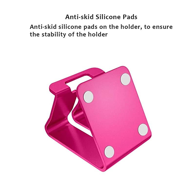 Cell Phone Stand Universal Portable Aluminum Desktop Charger Mount Holder Metal Tablets Dock Cradle for iPhone 11 X 8 7 6 Samsung Galaxy s10 9 All Smartphone Rose Red
