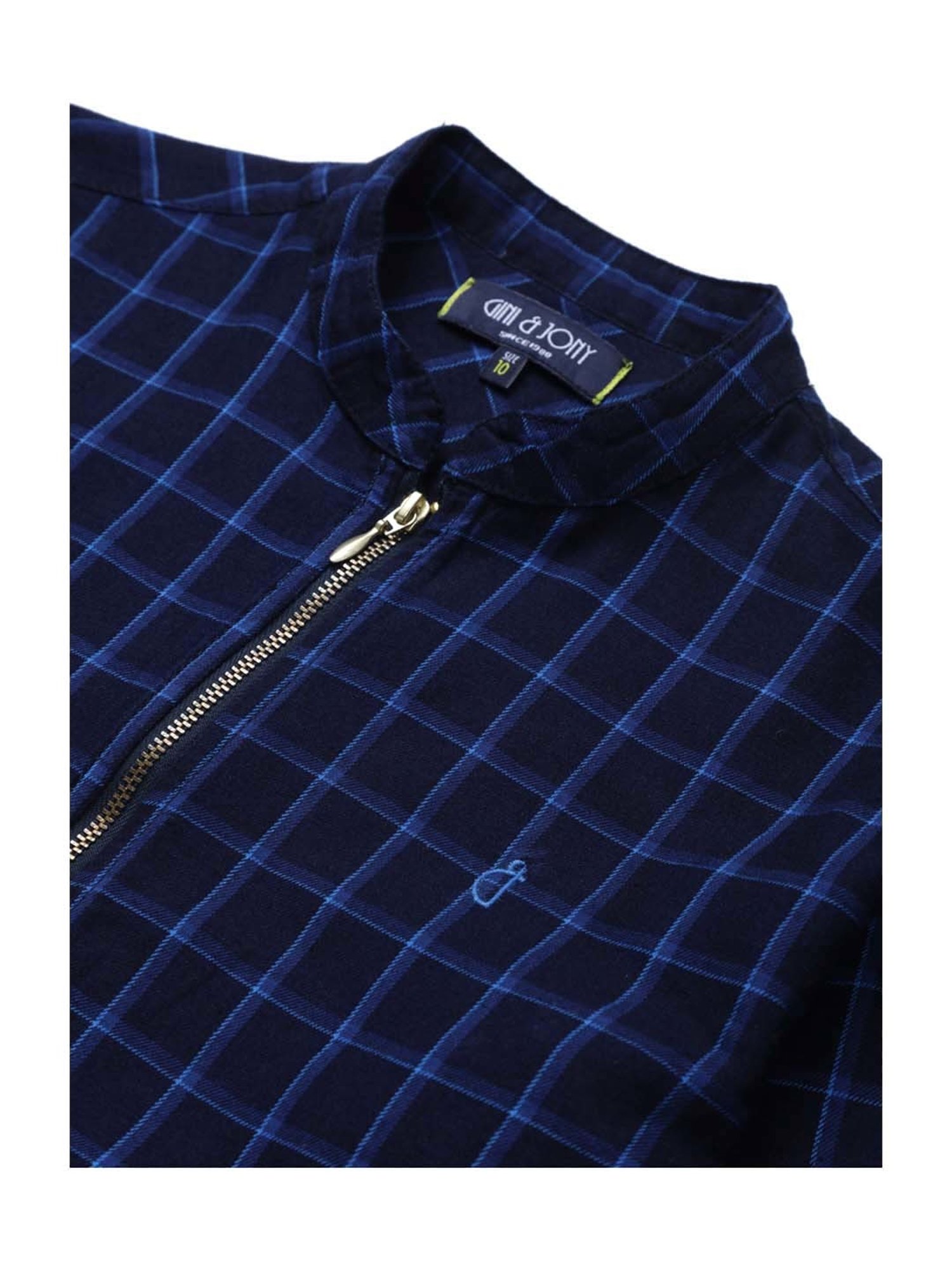 Gini & Jony Kids Navy Cotton Chequered Full Sleeves Shirt