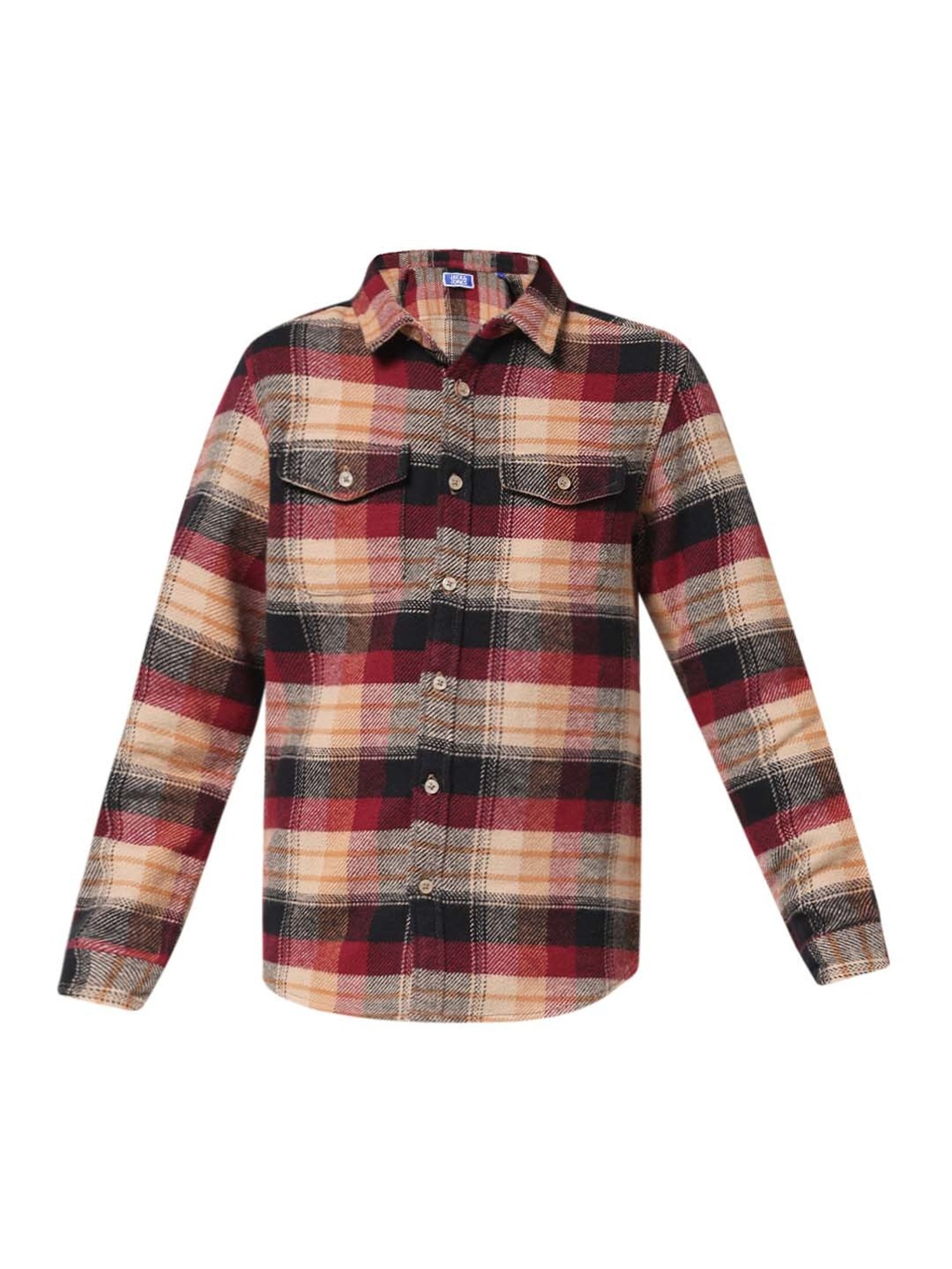 Jack & Jones Junior Maroon & Cream Cotton Chequered Full Sleeves Shirt