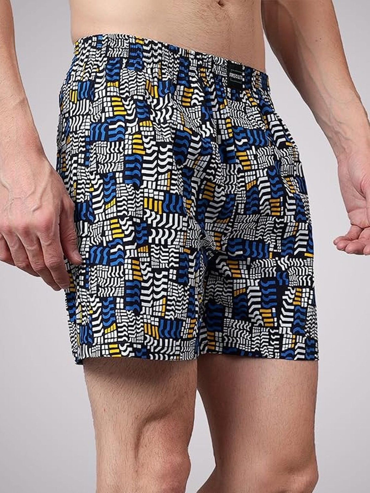 Freecultr Bits Marine Cotton Regular Fit Printed Lounge Shorts