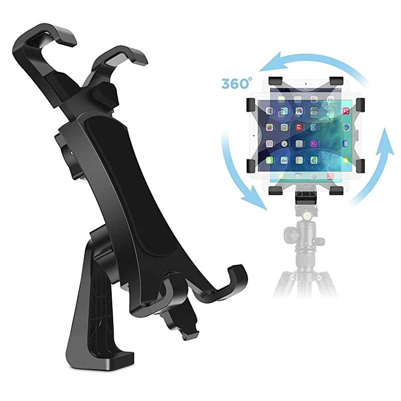 360 Degree Rotatable BreakResistant iPad Tripod Mount Adapter Universal Tablet Clamp Holder Fits Ipad Ipad Air Pro Mini Microsoft Surface Nexus for Tripod Monopod Selfie StickTabletop