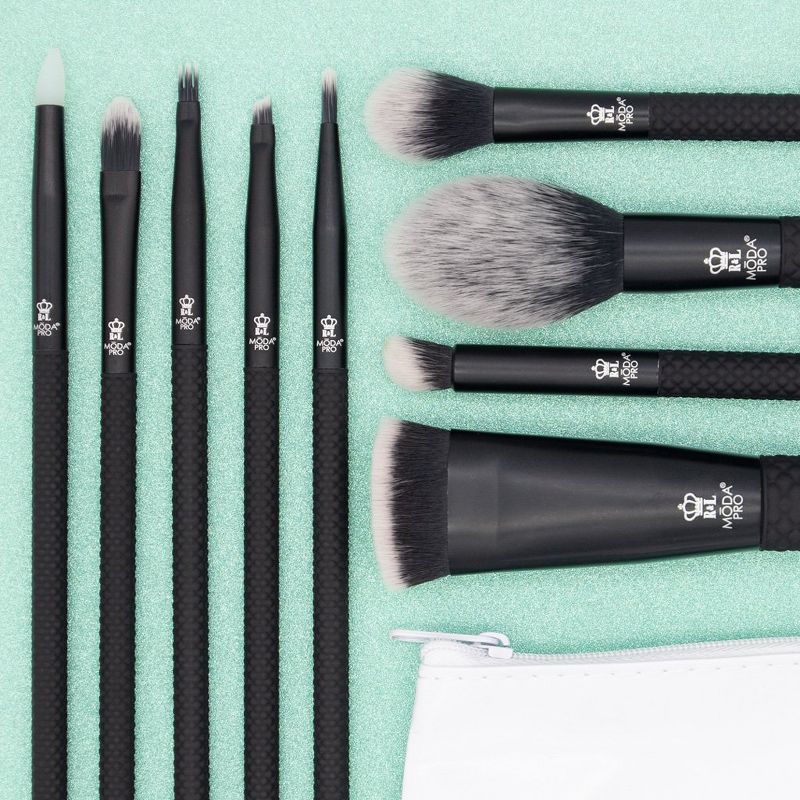 MODA Brush Pro Painted Perfection Brush 10pc Bundle with Zip Case, Includes - Radiance, Sculpt, Glow, Precision Angle, Shade, Crease, Detail, Smudge, and Line Brushes