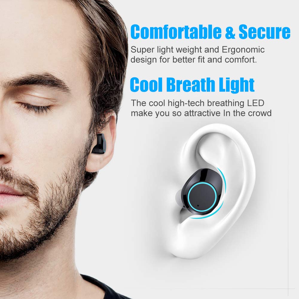 Wireless Earbuds, Nurbenn TWS Bluetooth 5.0 Headphones True Wireless Ear Buds IPX7 Waterproof Dual Built-in Mic Earphones with 4000mAh Charging Case for 120H Extended Playtime
