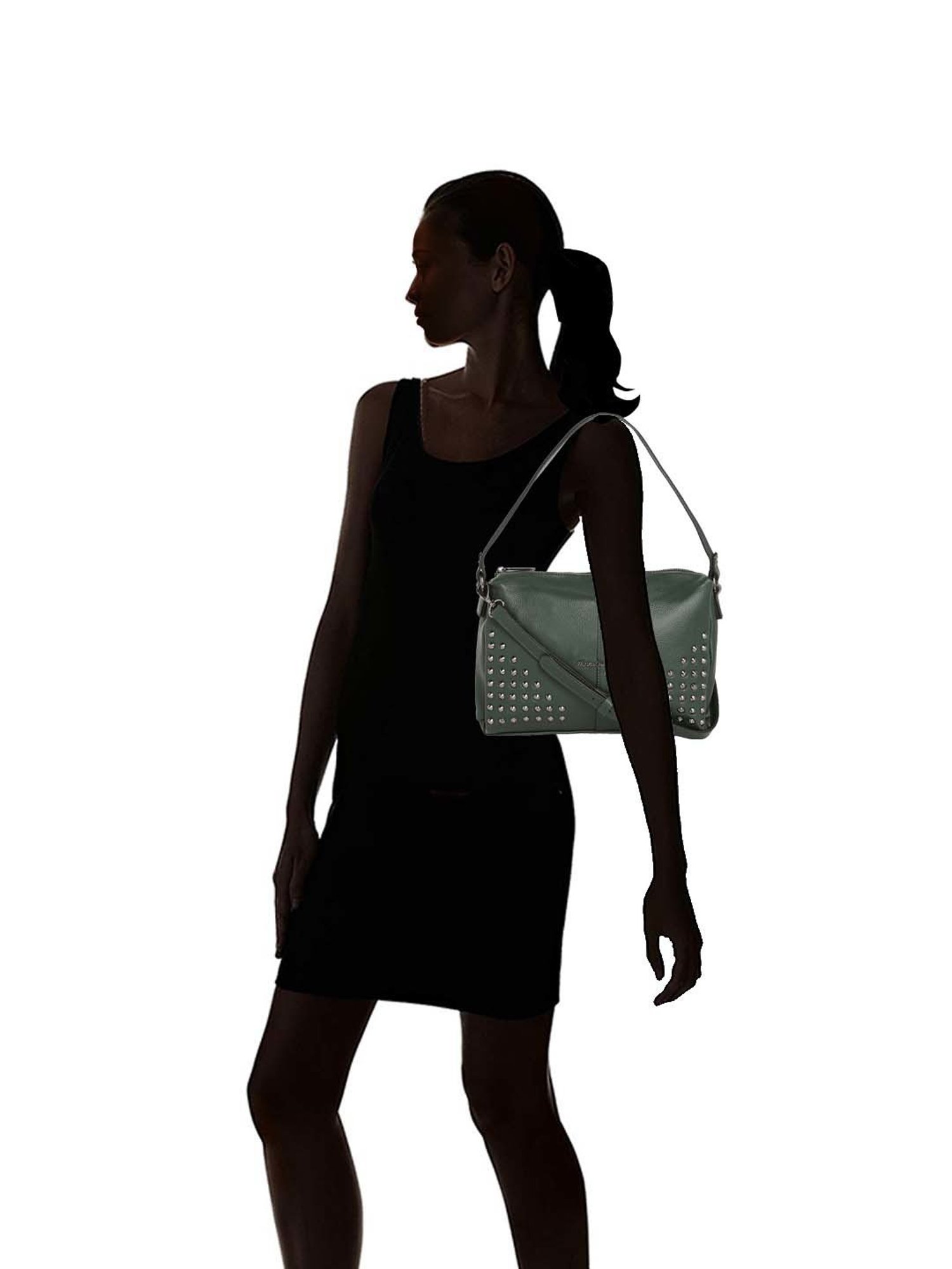 Marina Galanti Green Rivets Medium Baguette Bag