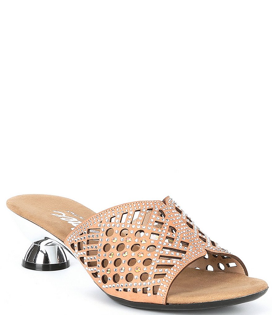 Onex Adalynn Leather Cut Out Crystal Studded Kitten Heel Slides