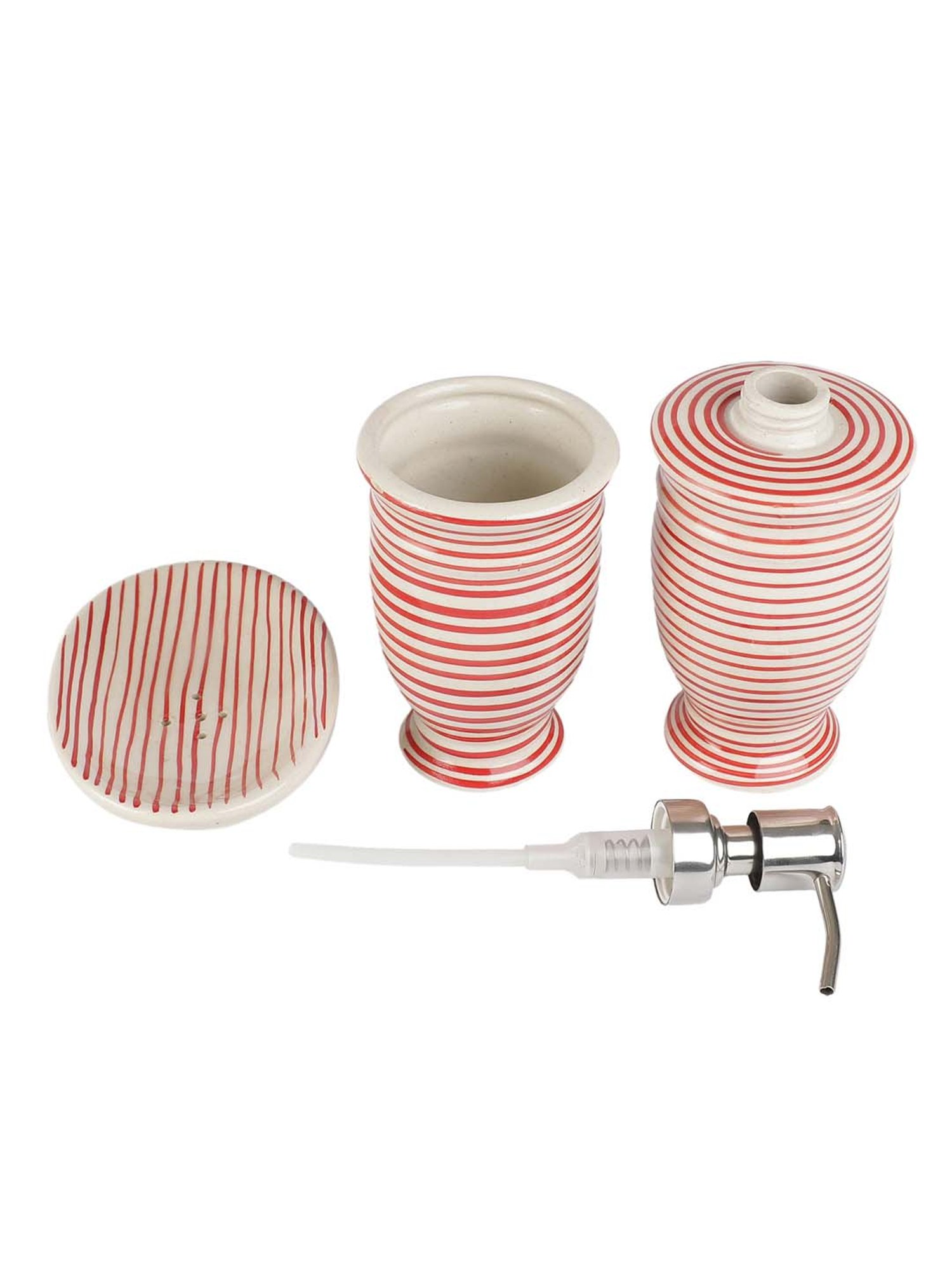 VarEesha Parikrama Red & Off-White Ceramic Bath Accessories - Set of 3