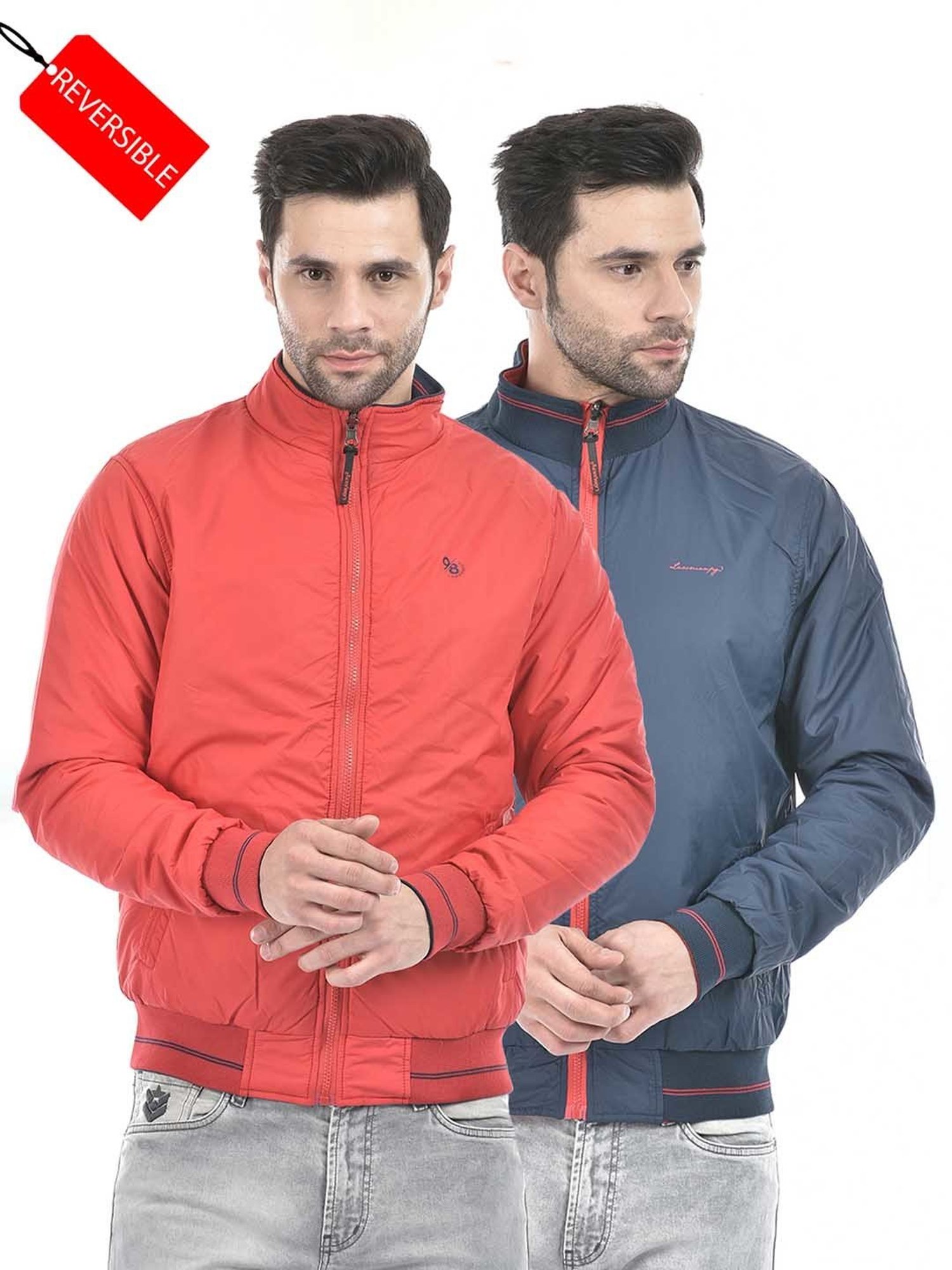 Lawman Pg3 Red & Navy Regular Fit Cotton Reversible Jacket