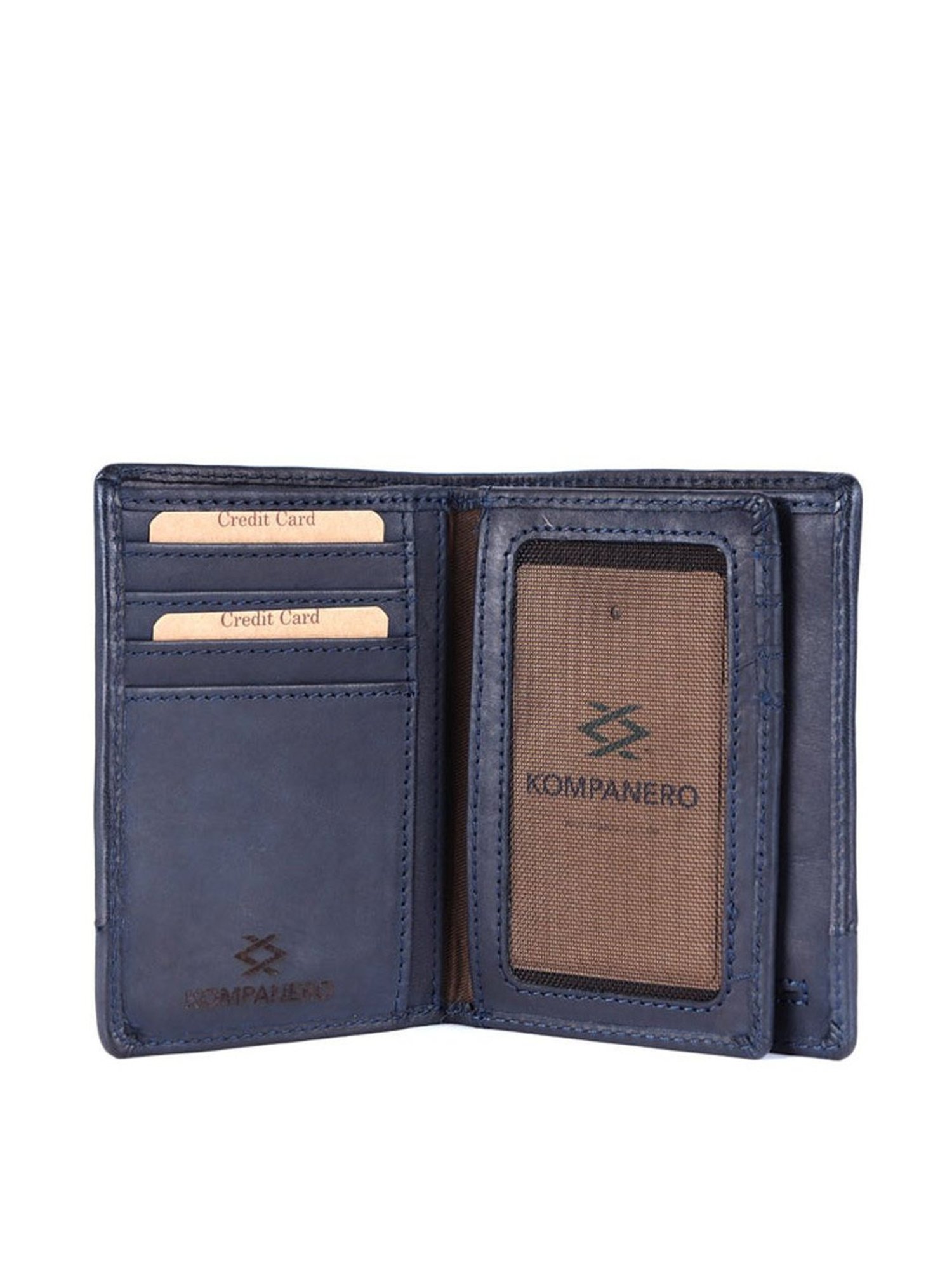 KOMPANERO Garrison Blue Leather Textured Bi-Fold Wallet