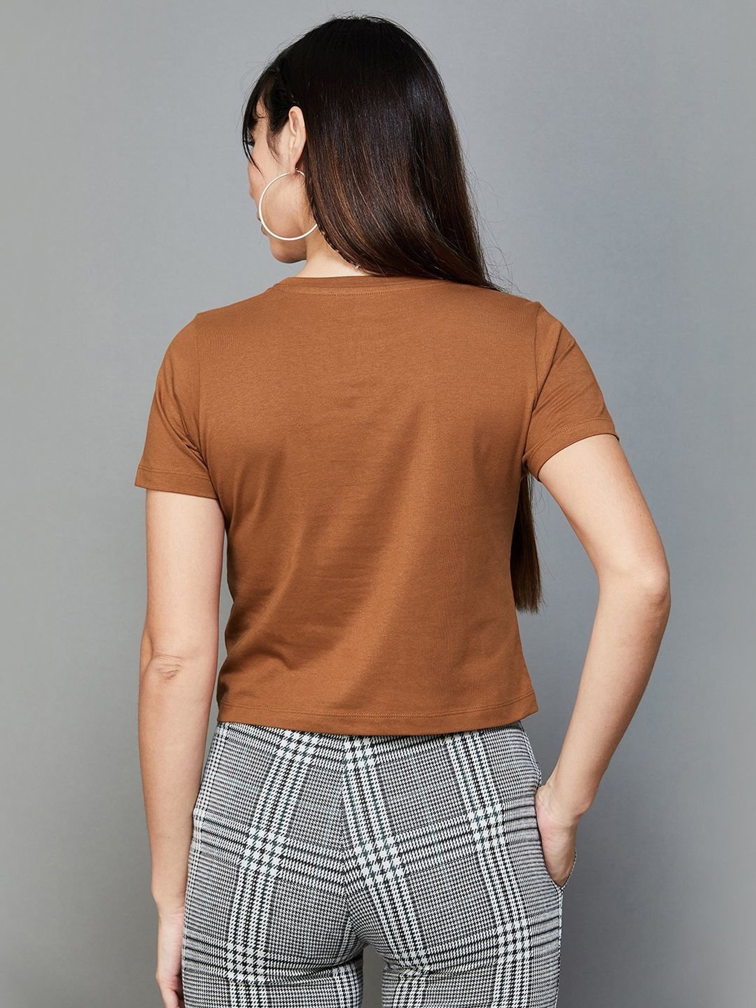 SmileyWorld Brown Cotton Printed Crop Top