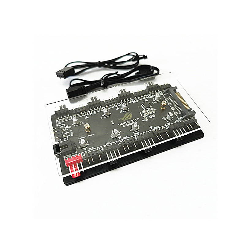 4-Pin PWM & 12V RGB Controller 2-In-1 Hub 8 Ports,4Pin Fan & Mistic Light Sync Adapter with PMMA Case and Magnetic Standoff for Cooling Radiator & ASUS/MSI LED Strip - SATA Powered