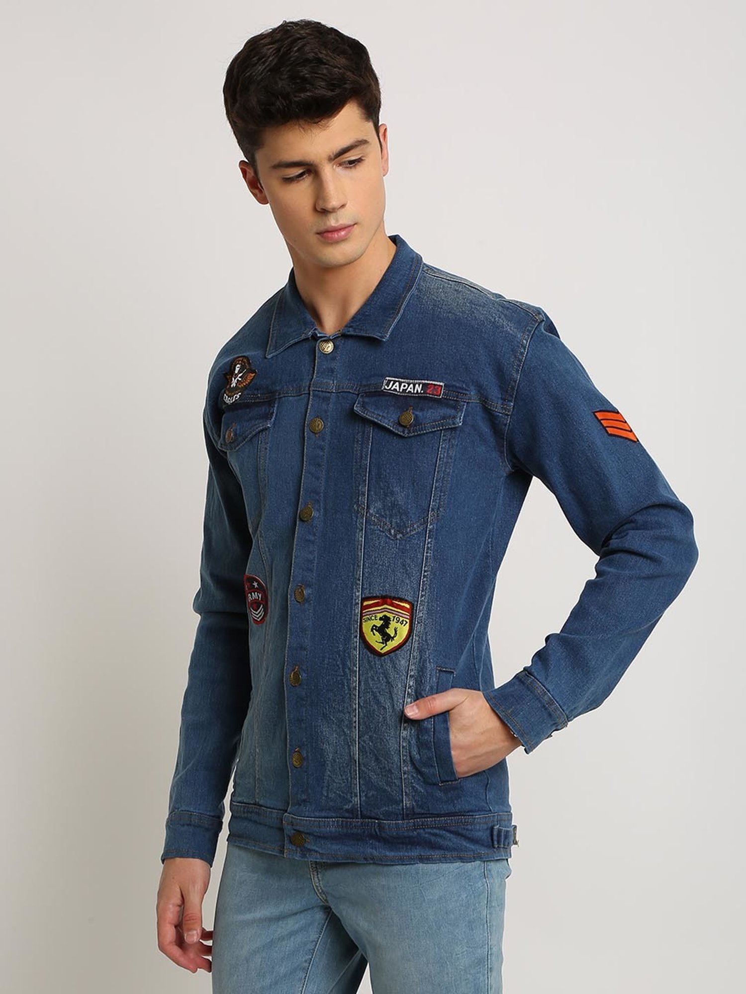 VOXATI Blue Full Sleeves Shirt Collar Denim Jacket